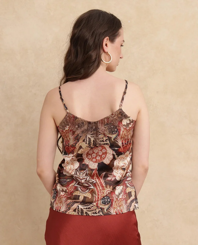 Rareism Women's Printed Strappy Lace Top