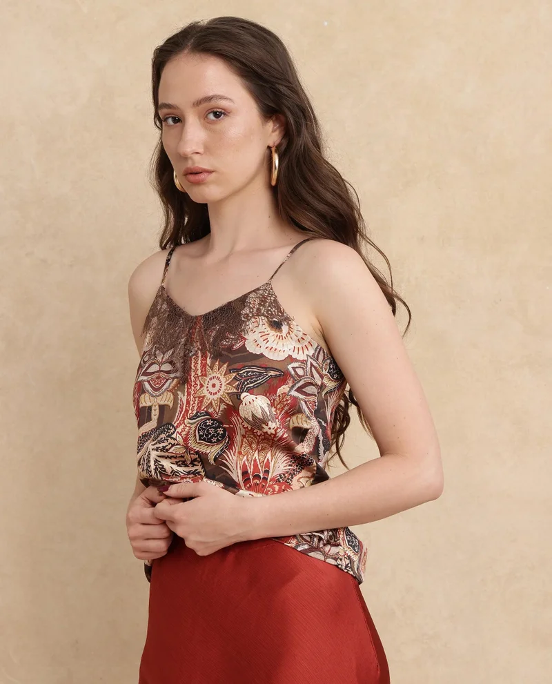 Rareism Women's Printed Strappy Lace Top