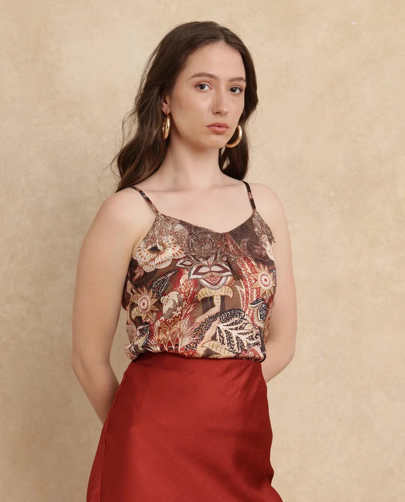 Rareism Women's Printed Strappy Lace Top