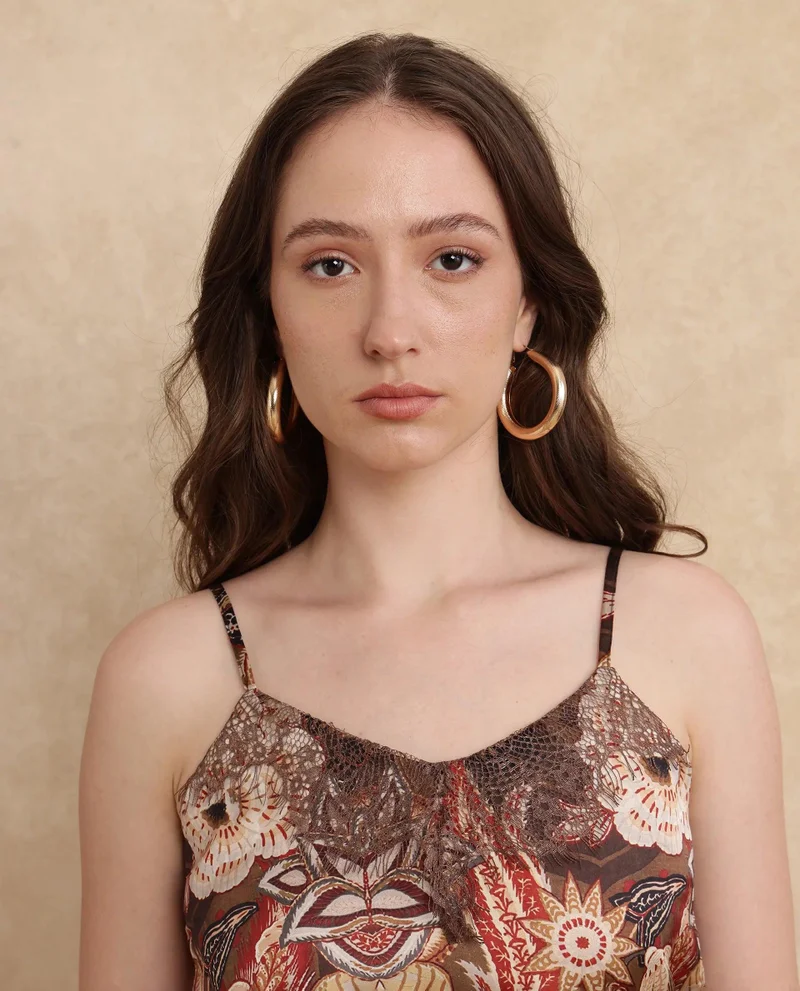 Rareism Women's Printed Strappy Lace Top