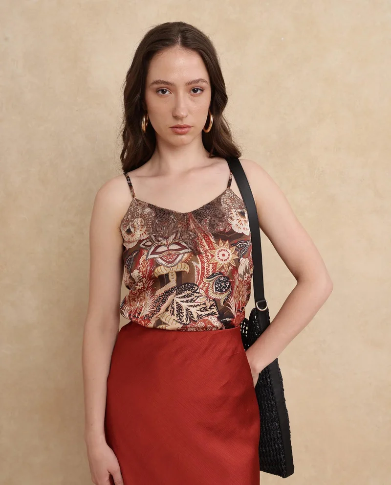 Rareism Women's Printed Strappy Lace Top