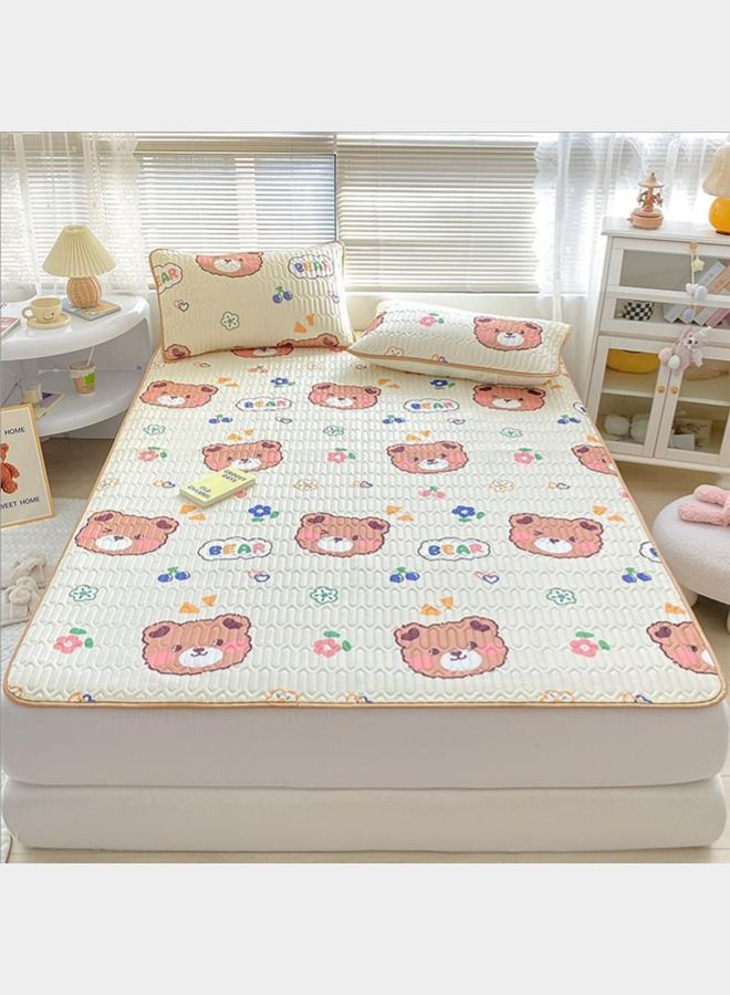 Fitted Bedsheet Set Queen Size, Premium Quality Cool Latex, Breathable & Soft, 1 Bed Sheet And 2 Pillow Cases, Printed Design Bear Pattern 150 x 200 + 25cm  - Image 1