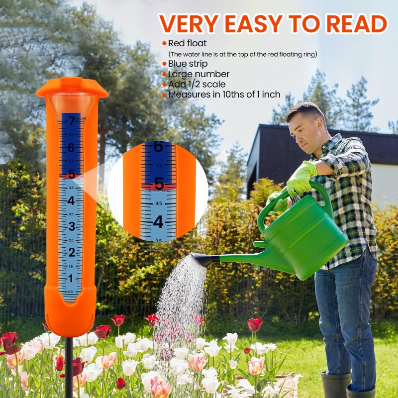 Beofinest Upgraded Rain Gauge Outdoor, Freeze Proof Rain Gauge with Silicone Cover & Levelling, Large Clear Numbers and Adjustable Height Decorative Rain Measure Gauge with Float Marker for Garden, Yard, Lawn - Image 3