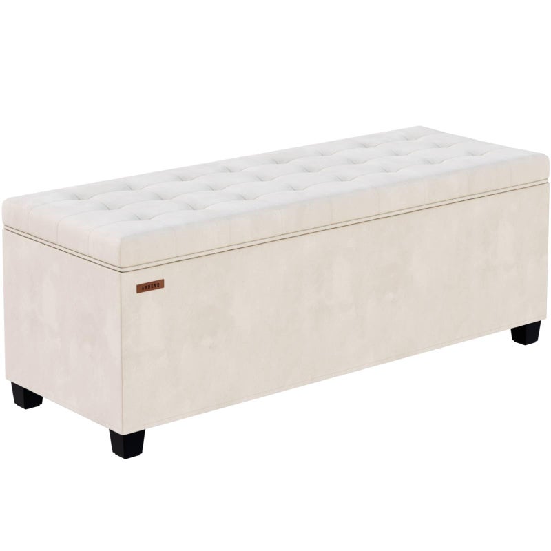 ABHENG Velvet Storage ottoman bench with legs,43.5â€W x 15.7â€D x 15.7â€H,metal frame end of bed bench hold up to 770 LB,Large Storage Chest hold up to 770 LB,White UASND623W - Image 1