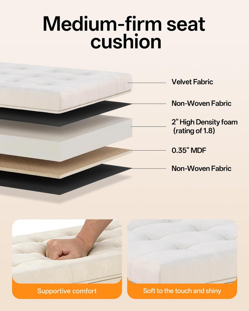 ABHENG Velvet Storage ottoman bench with legs,43.5â€W x 15.7â€D x 15.7â€H,metal frame end of bed bench hold up to 770 LB,Large Storage Chest hold up to 770 LB,White UASND623W - Image 4
