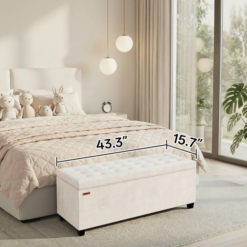 ABHENG Velvet Storage ottoman bench with legs,43.5â€W x 15.7â€D x 15.7â€H,metal frame end of bed bench hold up to 770 LB,Large Storage Chest hold up to 770 LB,White UASND623W - Image 5