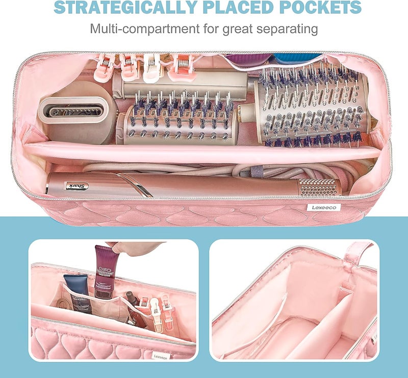 Lexeeco Hair Tools Travel Bag for Shark Flex Fusion Puffer Flexstyle Carring Case Portable Dy son Airwrap Travel Case for Shark Hair Dryer Flat Curing Iron Organizer (Dark Pink) - Image 2