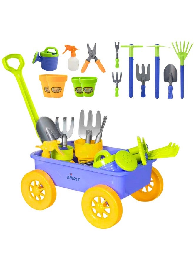 Dimple Kids Gardening Set Tools Wagon Toy - Premium 15 Piece Gardening Tools & Toddler Wagon Toy Set - Sturdy & Durable - Top Yard, Beach, Sand, Garden Toy - Outside Toys For Toddlers  - Image 1