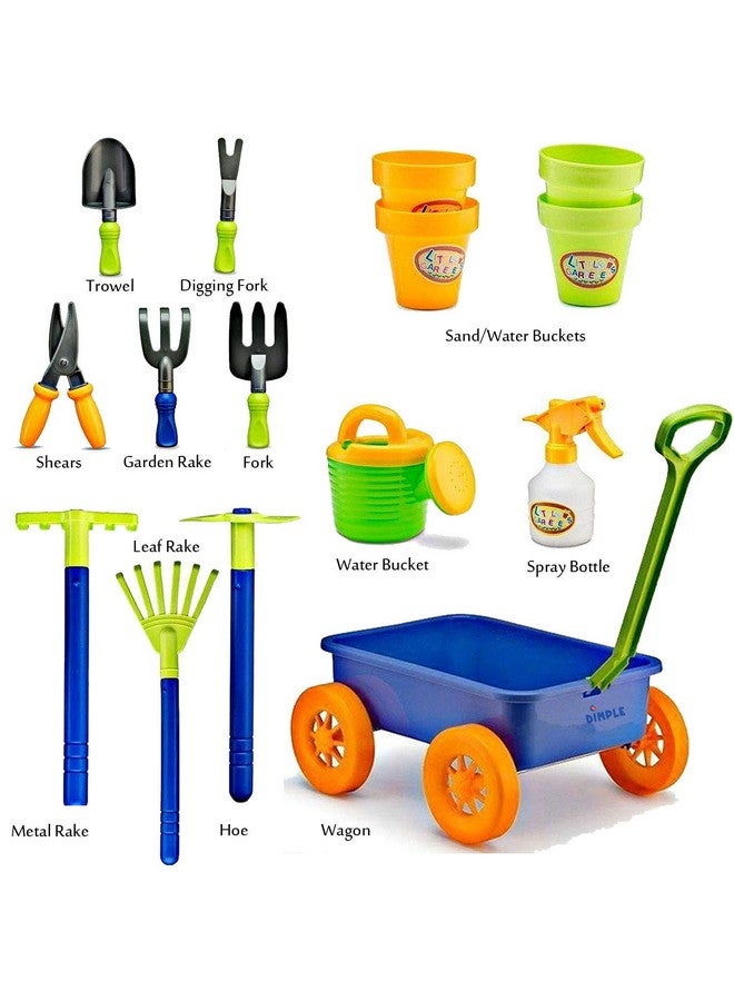Dimple Kids Gardening Set Tools Wagon Toy - Premium 15 Piece Gardening Tools & Toddler Wagon Toy Set - Sturdy & Durable - Top Yard, Beach, Sand, Garden Toy - Outside Toys For Toddlers  - Image 3