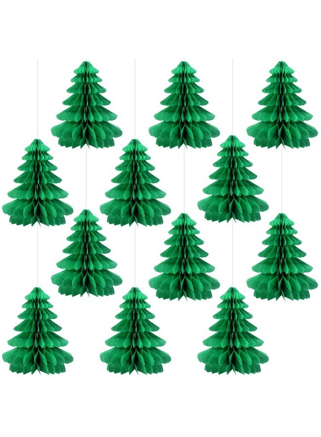 Eersida 12 Pieces Honeycomb Paper Centerpiece Decoration Christmas Saint Patrick's Day Tissue Paper Trees Bells Shamrock Centerpiece Green Honeycomb Christmas Tree Bell for Party (Christmas Tree) - Image 1