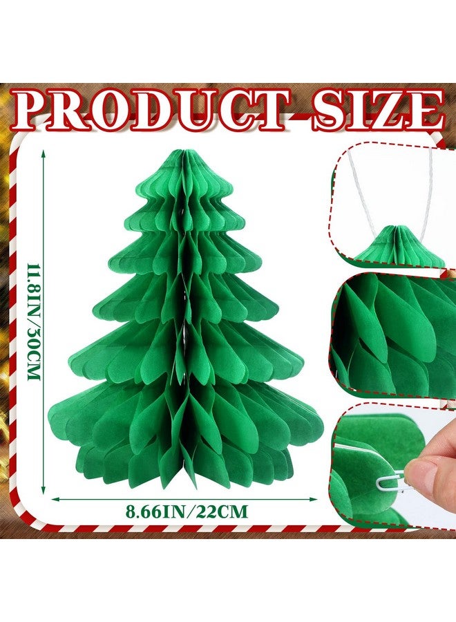 Eersida 12 Pieces Honeycomb Paper Centerpiece Decoration Christmas Saint Patrick's Day Tissue Paper Trees Bells Shamrock Centerpiece Green Honeycomb Christmas Tree Bell for Party (Christmas Tree) - Image 3
