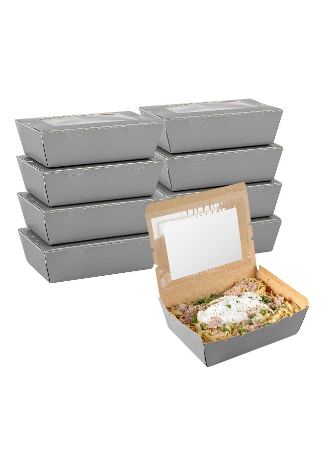 Restaurantware Cafe Vision 71 Ounce Disposable To Go Boxes, 200 Paper Boxes For Food - Hinge Lock, Grease-Impervious, Gray Paper Take Out Food Containers, With Window, For Lunch Or Desserts  - Image 2