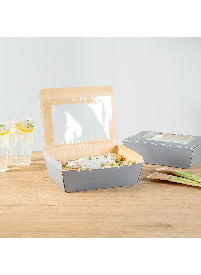 Restaurantware Cafe Vision 71 Ounce Disposable To Go Boxes, 200 Paper Boxes For Food - Hinge Lock, Grease-Impervious, Gray Paper Take Out Food Containers, With Window, For Lunch Or Desserts  - Image 4