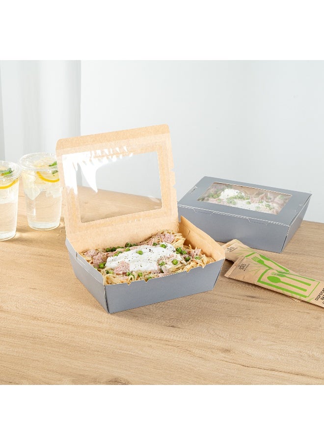 Restaurantware Cafe Vision 71 Ounce Disposable To Go Boxes, 200 Paper Boxes For Food - Hinge Lock, Grease-Impervious, Gray Paper Take Out Food Containers, With Window, For Lunch Or Desserts  - Image 3