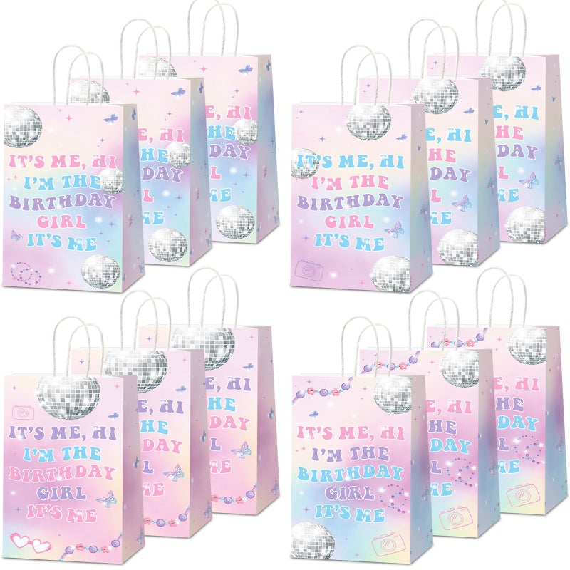 CHUNNIN 24Pcs Music Birthday Party Paper Bags Popular Music Party Goodies Bags with Handles, Double Sided Hi Im the Birthday Girl Gift Bags for Bachelorette Music Theme Party Favors - Image 1
