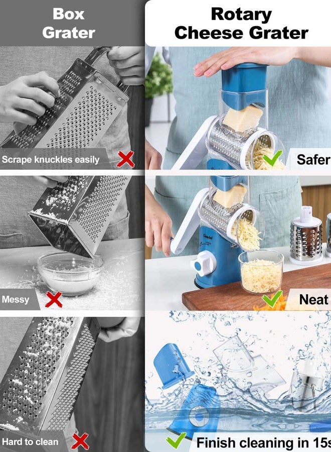 GDL Cheese Grater Rotary, Rotary Grater for Kitchen, Kitchen Grater Vegetable Slicer with 3 Drum Blades, Fast Cutting Cheese Shredder for Vegetables and Nuts - Image 5