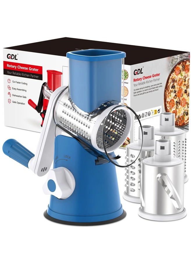 GDL Cheese Grater Rotary, Rotary Grater for Kitchen, Kitchen Grater Vegetable Slicer with 3 Drum Blades, Fast Cutting Cheese Shredder for Vegetables and Nuts - Image 1