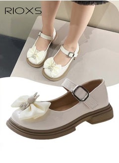 RIOXS Girls Princess Shoes Mary Jane Dance Flats Low Heel Soft Sole Shoes With Bowknot  - Image 1