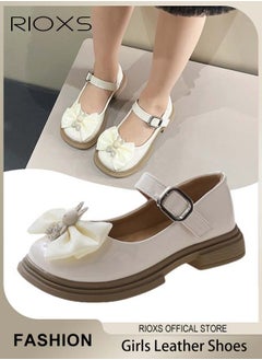 RIOXS Girls Princess Shoes Mary Jane Dance Flats Low Heel Soft Sole Shoes With Bowknot  - Image 1