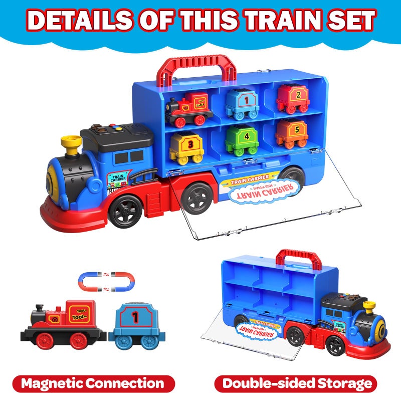 Gloween Train Set Truck Toys for Toddler Boys Girls Age 3 4 5 6 Years Old, Carrier Transport Truck with Light & Music, Great Christmas Birthday Gifts for Kids 3-4 3-5 Years Old - Image 3