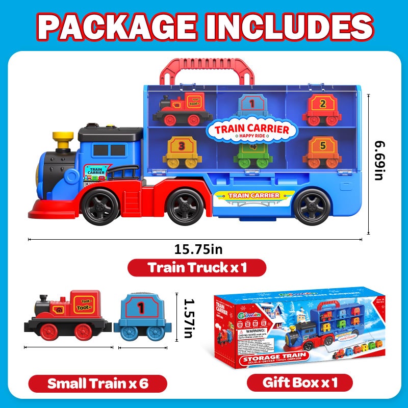 Gloween Train Set Truck Toys for Toddler Boys Girls Age 3 4 5 6 Years Old, Carrier Transport Truck with Light & Music, Great Christmas Birthday Gifts for Kids 3-4 3-5 Years Old - Image 2