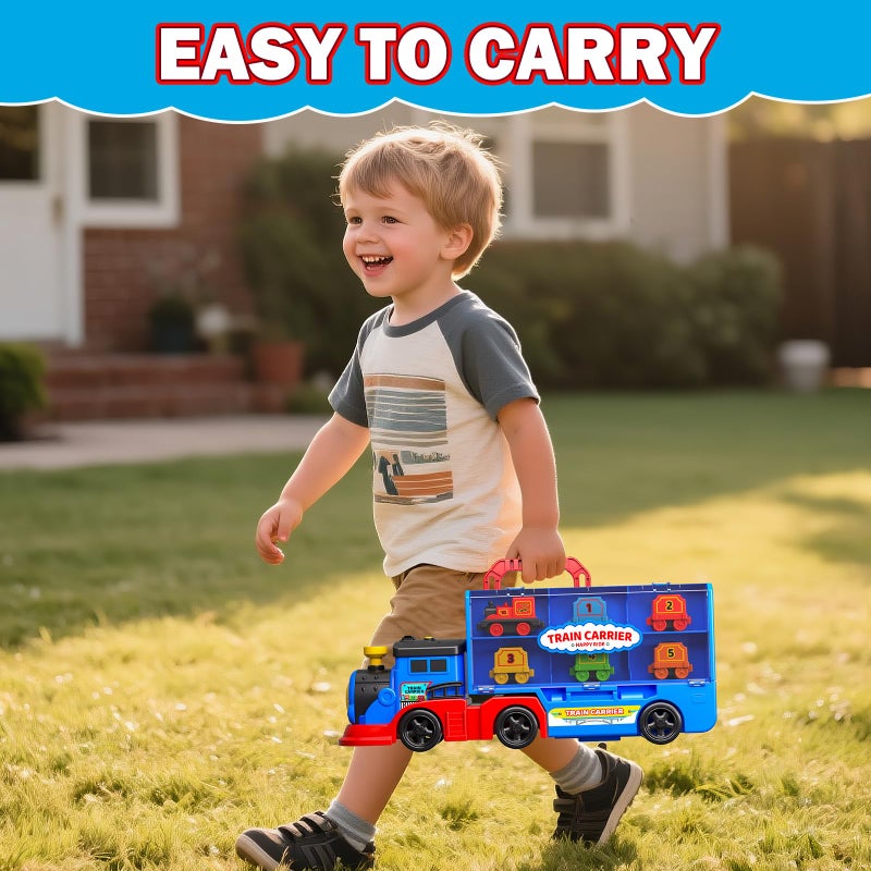 Gloween Train Set Truck Toys for Toddler Boys Girls Age 3 4 5 6 Years Old, Carrier Transport Truck with Light & Music, Great Christmas Birthday Gifts for Kids 3-4 3-5 Years Old - Image 5