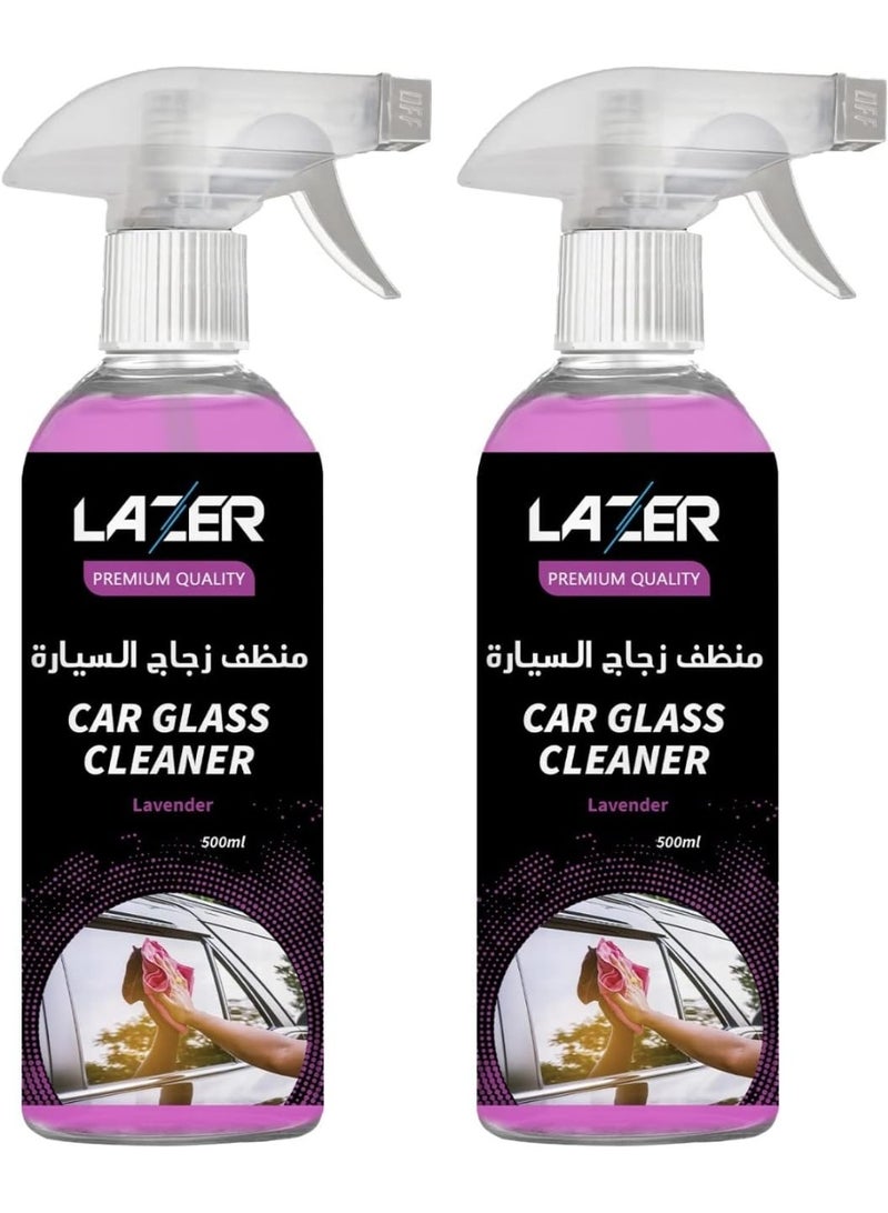 LAZER Car Glass Cleaner Spray Pack of 2 – 500ml Lavender Windshield Cleaner for Cars, Streak-Free Window Cleaning Solution, Anti-Dust Glass Shine Spray, Auto Mirror & Windshield Cleaning Liquid for Crystal Clear Visibility - Image 1