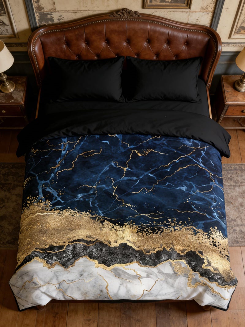 CCoutueChen Navy Blue Queen Size Comforter Set, Marble Bedding Set with Gold Metallic Texture, 3Pcs American Vintage Decor Lighweight Microfiber Comforter, 90"x90" - Image 3