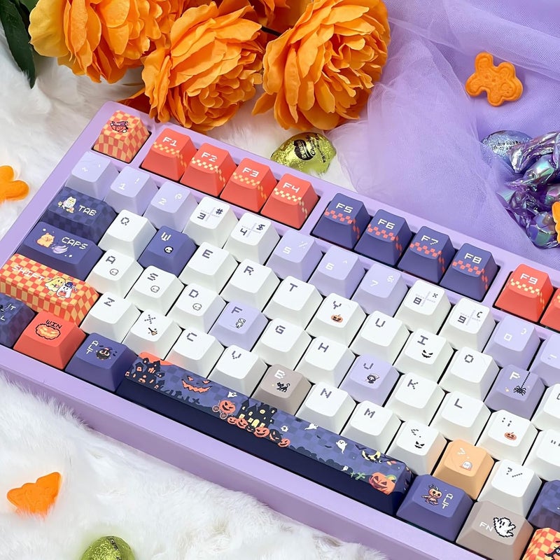 COOMICKEY Cute Keycaps, Cherry Profile PBT Keycaps 130 Keys Dye-Sublimation Custom Keycap Set for 61/64/68/84/87/100/104/108 Cherry Gateron MX Switches Gaming Mechanical Keyboard Halloween Themed - Image 3