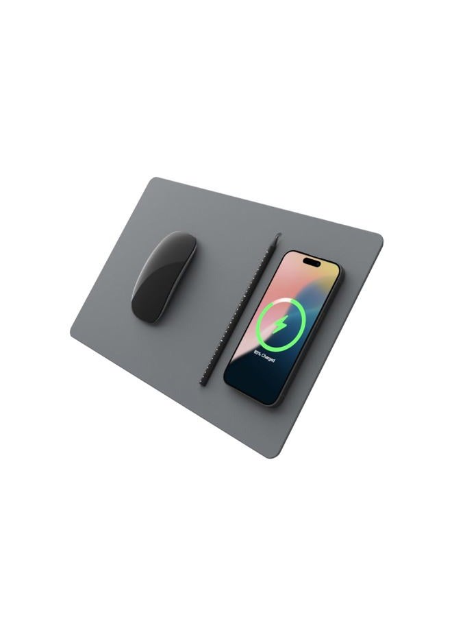 Pout H3 PRO Qi Wireless Charging Mouse Pad Mat for MacBook, Laptop & Desk - Charges iPhone, Airpods, Samsung Galaxy (Dust Gray) - Image 1