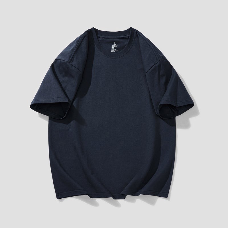 PKL three needles 260g heavyweight short-sleeved T-shirt men's pure cotton round neck loose solid color washed black undershirt summer - Image 3