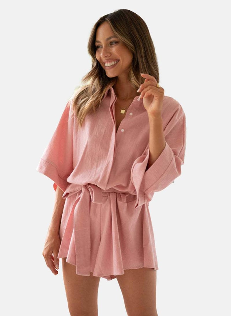 YUNIQEE Peach Shirt Collar Solid Cropped Jumpsuit - Image 5