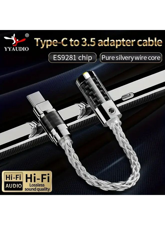 Hi Fi Portable Audio Decoder USB Type C To 3.5mm Adapter With Microphone Jack Converter Android Phone Amplifier DAC Lossless Sound Quality Portable Audio Device Sleek Metallic Finish Durable Cable About 17cm 6.69inch - Image 1