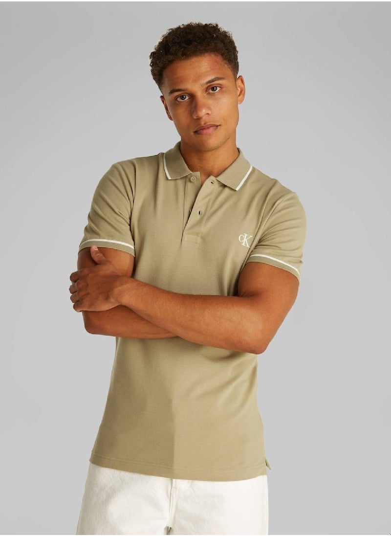 Calvin Klein Jeans Men's  Tipping Slim Polo Shirt - Cotton, Beige  - Image 1