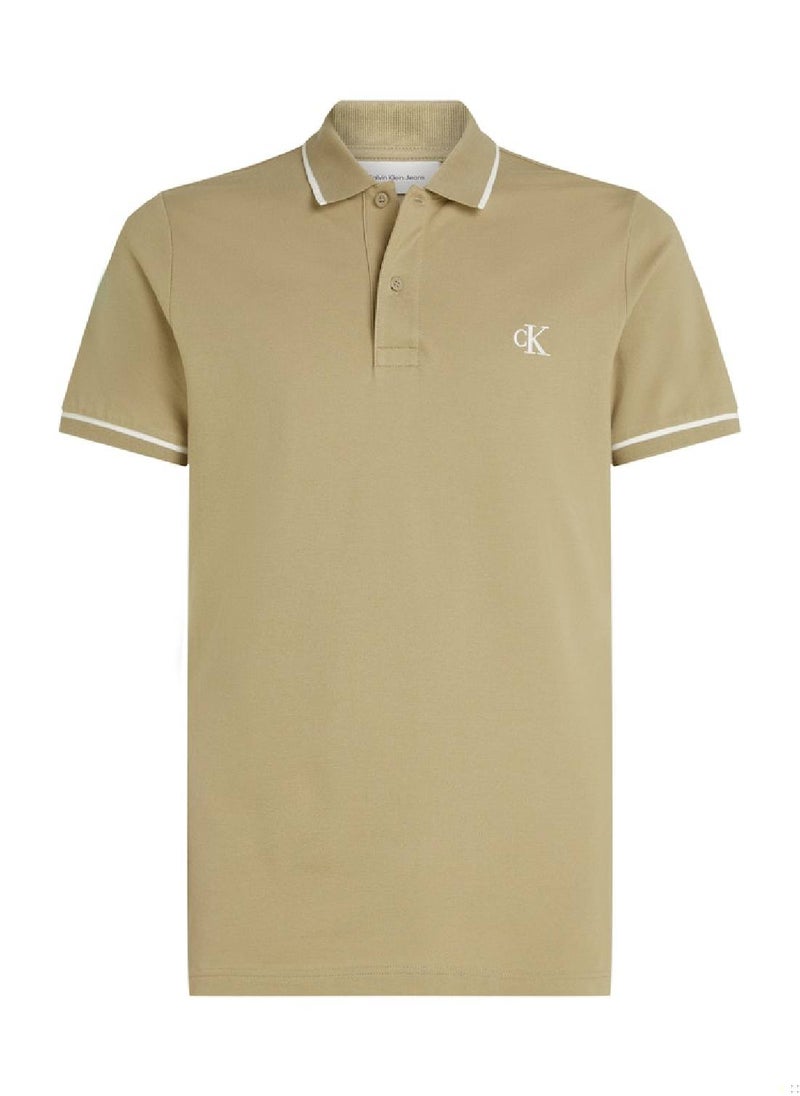 Calvin Klein Jeans Men's  Tipping Slim Polo Shirt - Cotton, Beige  - Image 3