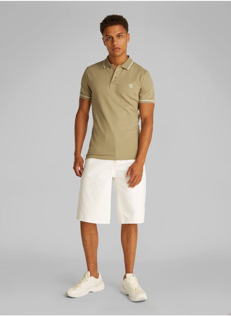 Calvin Klein Jeans Men's  Tipping Slim Polo Shirt - Cotton, Beige  - Image 4