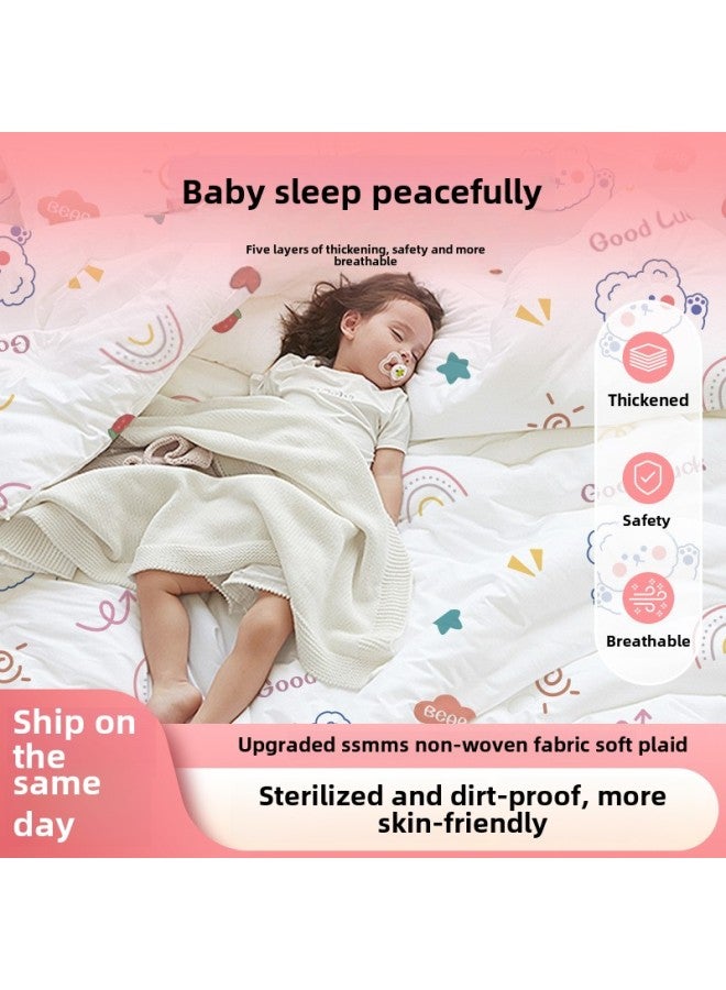 Disposable Four-piece Bed Sheet Travel Two-person Hotel Dirty-separated Three-piece Set Portable Quilt Cover Pillowcase Suit-Specifications:Grid Bear And Rabbit Four-piece Set [bed Sheets + Quilt Cover + 2 Pillowcases] - Image 2