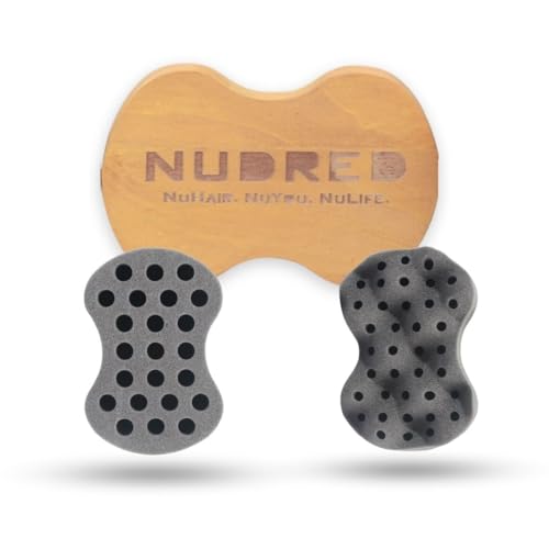 Nudred Wooden Interchangeable Hair Sponges for Black Men & Women With Afro, Natural Hair, Twisting & Curl Sponge Hair Brush, Large and Small Holes for Freeform Dreads, Coils, Curls, Twists and Beards - Image 1