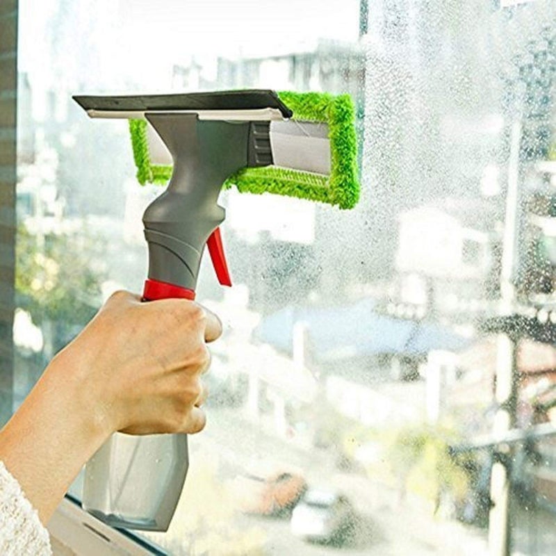 Rasikvar 3 in 1 Plastic Easy Glass Spray Type Cleaning Brush Wiper Clean Shave Car Window Cleaner for Car Window, Mirror, Glass, Floor, Stove with Spray, Cleaning Cloth - Image 1
