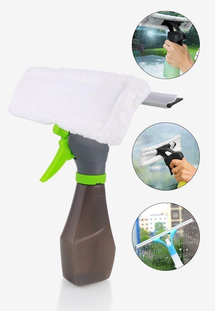 Rasikvar 3 in 1 Plastic Easy Glass Spray Type Cleaning Brush Wiper Clean Shave Car Window Cleaner for Car Window, Mirror, Glass, Floor, Stove with Spray, Cleaning Cloth - Image 5