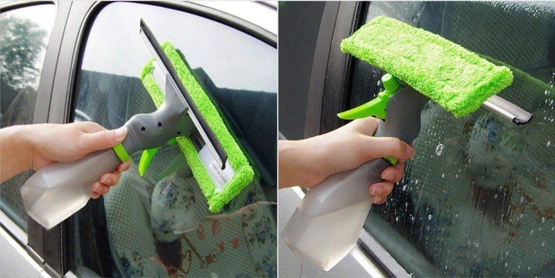 Rasikvar 3 in 1 Plastic Easy Glass Spray Type Cleaning Brush Wiper Clean Shave Car Window Cleaner for Car Window, Mirror, Glass, Floor, Stove with Spray, Cleaning Cloth - Image 2