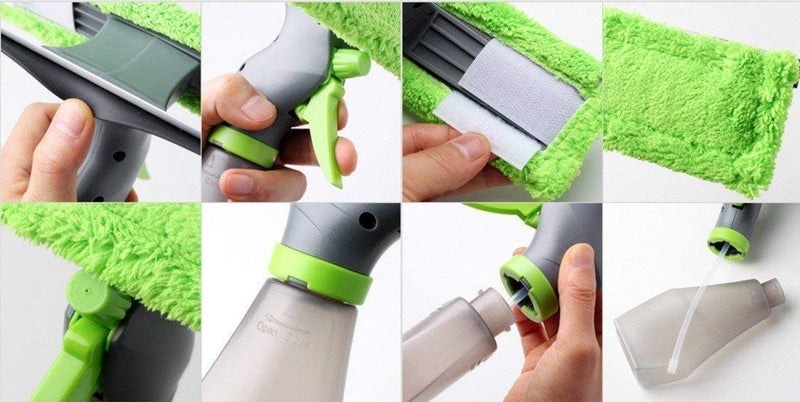 Rasikvar 3 in 1 Plastic Easy Glass Spray Type Cleaning Brush Wiper Clean Shave Car Window Cleaner for Car Window, Mirror, Glass, Floor, Stove with Spray, Cleaning Cloth - Image 4