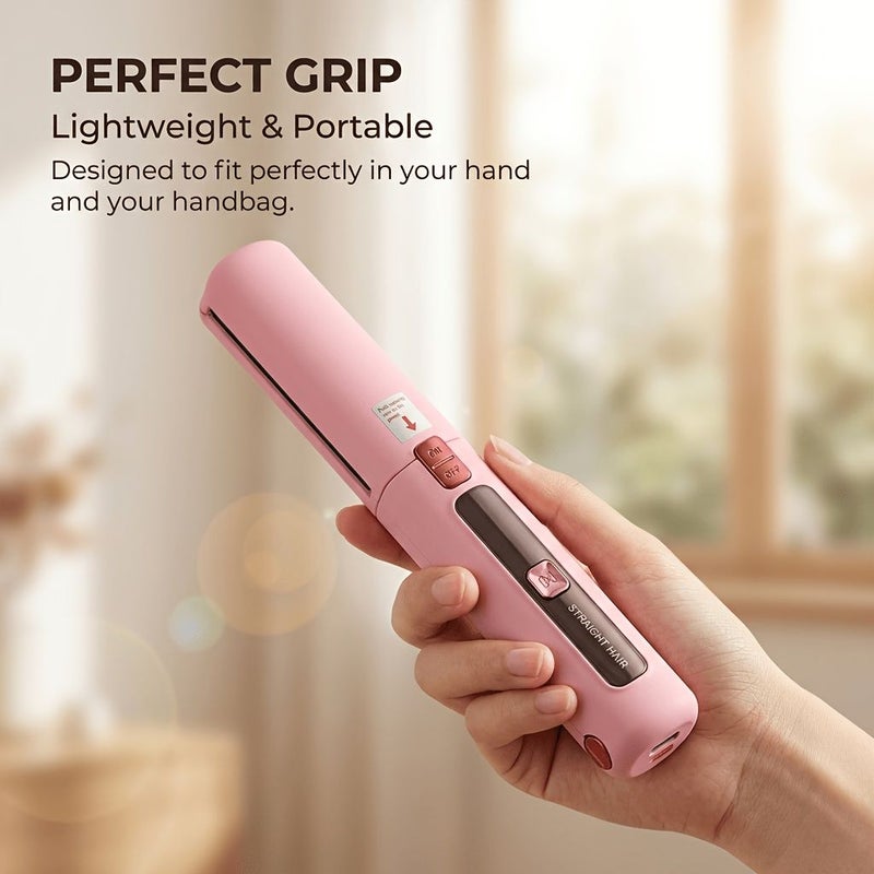Portable Dual Function Straightener And Curler Mini Lightweight Compact USB Rechargeable Fast Heating Perfect Gift For Women Pink 4500mAh 3.7V Includes Clip Comb And Dust Bag - Image 4