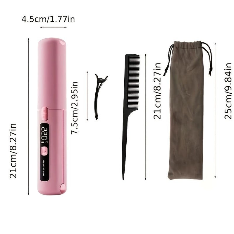 Portable Dual Function Straightener And Curler Mini Lightweight Compact USB Rechargeable Fast Heating Perfect Gift For Women Pink 4500mAh 3.7V Includes Clip Comb And Dust Bag - Image 2