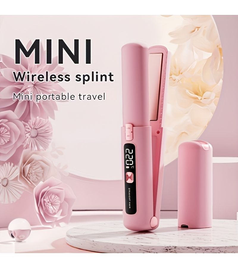 Portable Dual Function Straightener And Curler Mini Lightweight Compact USB Rechargeable Fast Heating Perfect Gift For Women Pink 4500mAh 3.7V Includes Clip Comb And Dust Bag - Image 1