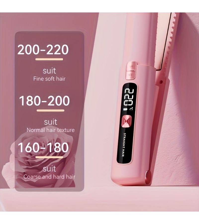 Portable Dual Function Straightener And Curler Mini Lightweight Compact USB Rechargeable Fast Heating Perfect Gift For Women Pink 4500mAh 3.7V Includes Clip Comb And Dust Bag - Image 3