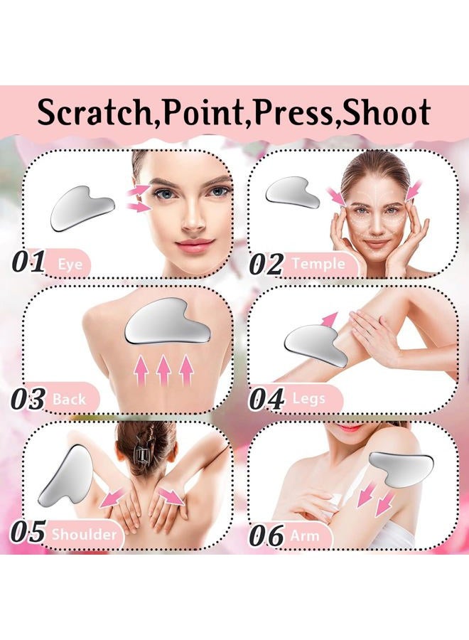 erdnretl Gua Sha Facial Tools and Face Roller Set, Stainless Steel Facial Sculpting Eyes Roller Guasha for Face, Chin & Jawline Sculpting,Skin Care (Stainless Steel) - Image 5