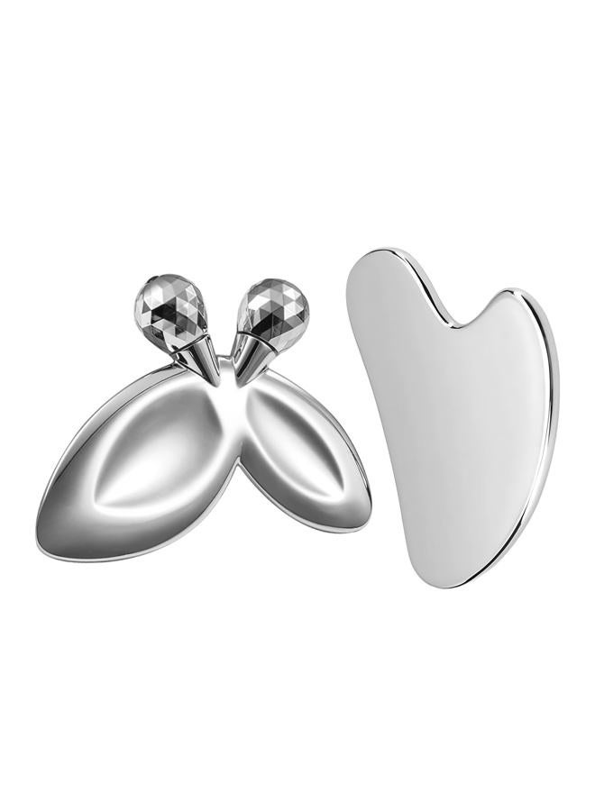 erdnretl Gua Sha Facial Tools and Face Roller Set, Stainless Steel Facial Sculpting Eyes Roller Guasha for Face, Chin & Jawline Sculpting,Skin Care (Stainless Steel) - Image 1