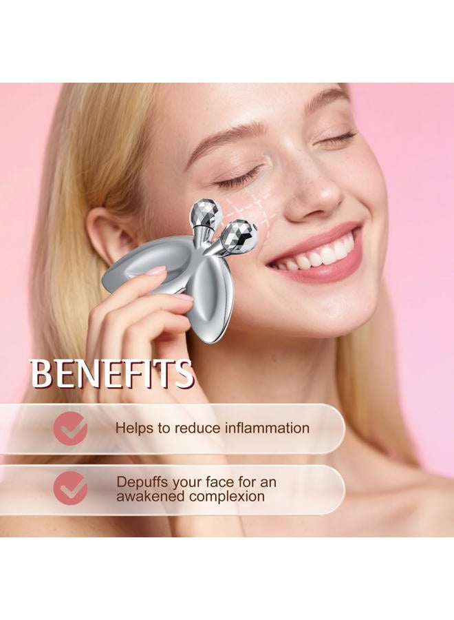 erdnretl Gua Sha Facial Tools and Face Roller Set, Stainless Steel Facial Sculpting Eyes Roller Guasha for Face, Chin & Jawline Sculpting,Skin Care (Stainless Steel) - Image 2