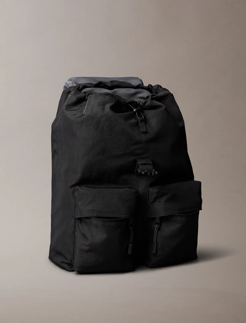 CALVIN KLEIN Nylon Monogram Logo Top Flap Backpack